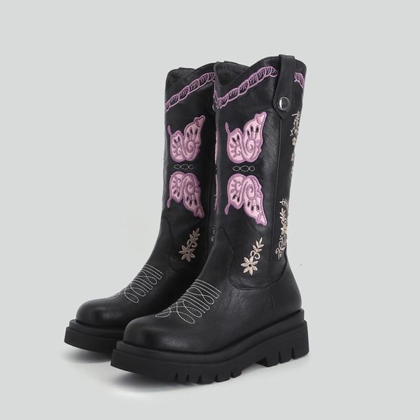 autumn and winter embroidered butterfly medium national style thick soled fashion large boots, Black
autumn and winter embroidered butterfly medium national style thick soled fashion large boots, Black