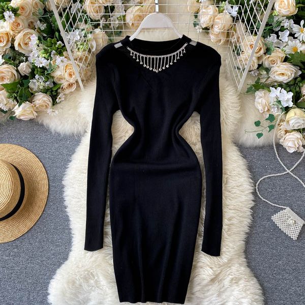 women tassel knitted dress autumn winter long sleeve solid knitting fashion elegant sheath elastic pencil dress, Black;gray
women tassel knitted dress autumn winter long sleeve solid knitting fashion elegant sheath elastic pencil dress, Black;gray