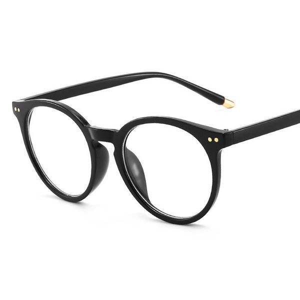 fashion sunglasses frames big eyewear round women eyeglasses frame anti blue light men eye glasses rice nail trend flat mirror, Black