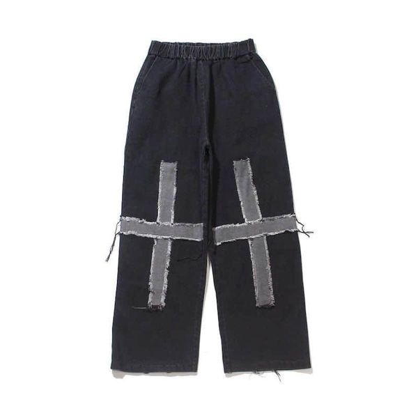 men's jeans godlikeu men wide leg dark black high street cross loose goth pants wash patchwork straight baggy punk toursers, Blue
men's jeans godlikeu men wide leg dark black high street cross loose goth pants wash patchwork straight baggy punk toursers, Blue