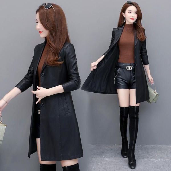 women's leather & faux autumn girl jacket long coat slim fashion punk female motorcycle clothing spring, Black
women's leather & faux autumn girl jacket long coat slim fashion punk female motorcycle clothing spring, Black