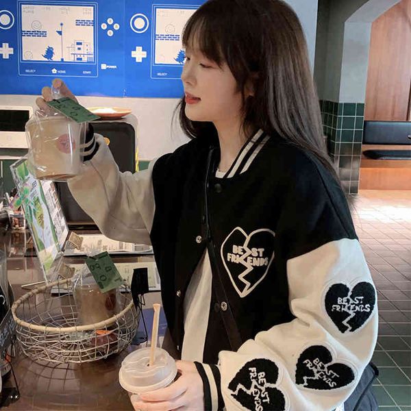 women's jackets casual love print bomber jacket autumn women round collar pocket spliced baseball korean style streetwear loose coats 8, Black;brown
women's jackets casual love print bomber jacket autumn women round collar pocket spliced baseball korean style streetwear loose coats 8, Black;brown