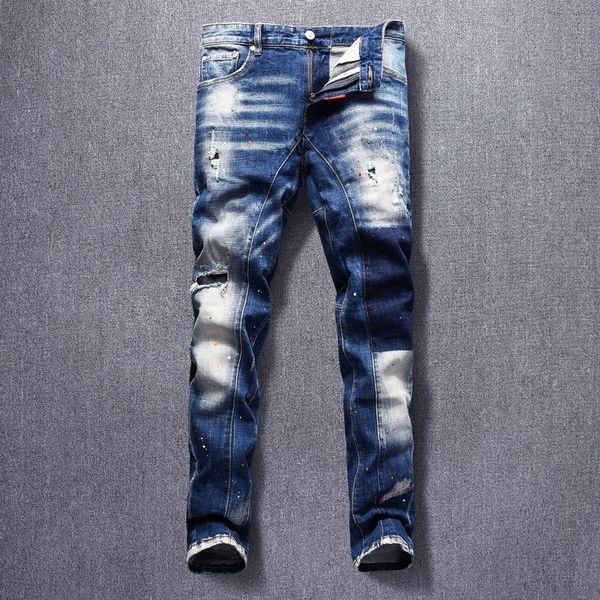 2021 new italian style fashion men jeans retro blue slim fit painted designer ripped denim trousers streetwear hip hop biker pants homm ldq1
2021 new italian style fashion men jeans retro blue slim fit painted designer ripped denim trousers streetwear hip hop biker pants homm ldq1