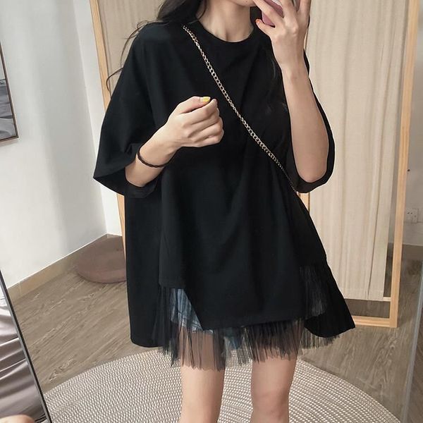 summer for female 2021 wide-sleeve cotton t-shirts solid black mend tulle party plus size 1d8z, White 
summer for female 2021 wide-sleeve cotton t-shirts solid black mend tulle party plus size 1d8z, White