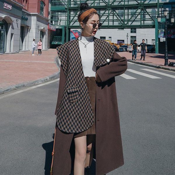 women's trench coats superaen winter 2021 korean brown woolen coat long fashion windbreaker single breasted plaid patchwork women, Tan;black
women's trench coats superaen winter 2021 korean brown woolen coat long fashion windbreaker single breasted plaid patchwork women, Tan;black