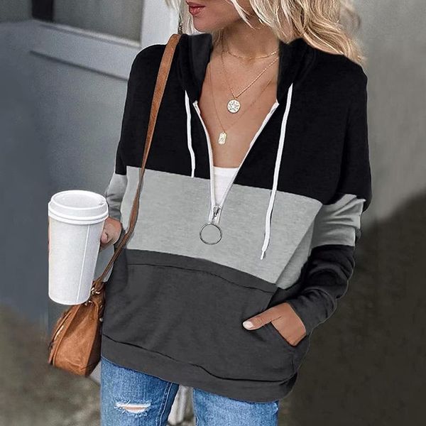 women's hoodies & sweatshirts women splicing hoodie zip long sleeve lightweight ladies fashion casual pockets streetwear moletom femini, Black
women's hoodies & sweatshirts women splicing hoodie zip long sleeve lightweight ladies fashion casual pockets streetwear moletom femini, Black