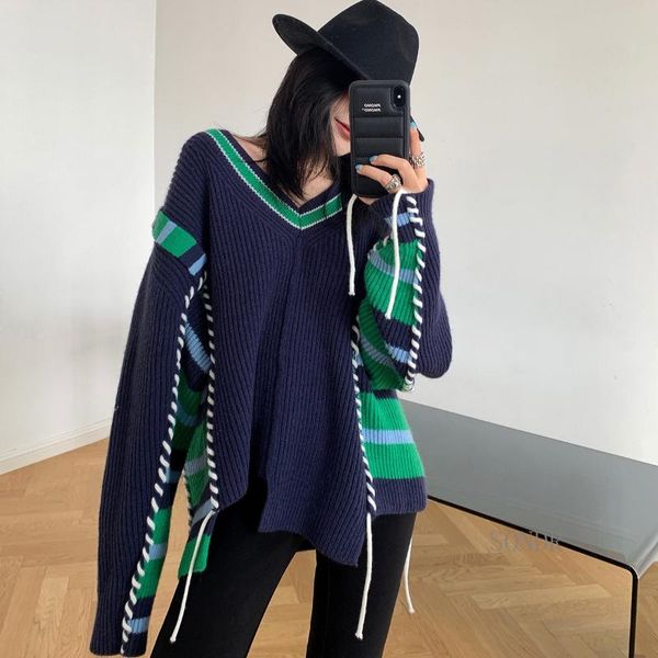 women's sweaters lazy oaf oversized sweater long pullovers women striped patchwork irregular fashion cool streetwear v neck jumpers, White;black
women's sweaters lazy oaf oversized sweater long pullovers women striped patchwork irregular fashion cool streetwear v neck jumpers, White;black