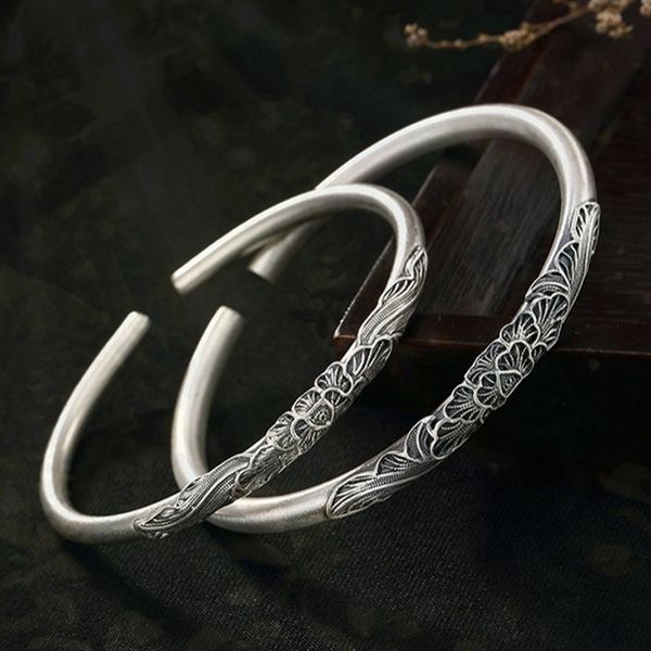 2021 new s999 pure sier filigree peony vintage matte distressed ladies open solid bracelet dbfj, Black
2021 new s999 pure sier filigree peony vintage matte distressed ladies open solid bracelet dbfj, Black