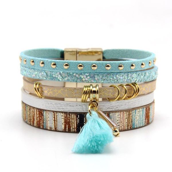 charm bracelets european and american national storm simia style leather rope mixed with tassel magnet buckle bracelet women's jewelry, Golden;silver
charm bracelets european and american national storm simia style leather rope mixed with tassel magnet buckle bracelet women's jewelry, Golden;silver