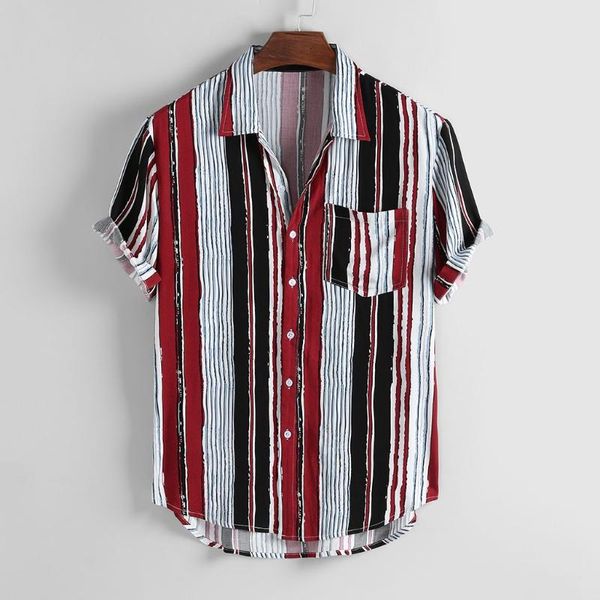men's casual shirts colorful stripe print summer short sleeve buttons shirt pocket turn down collar camisas chemise, White;black
men's casual shirts colorful stripe print summer short sleeve buttons shirt pocket turn down collar camisas chemise, White;black