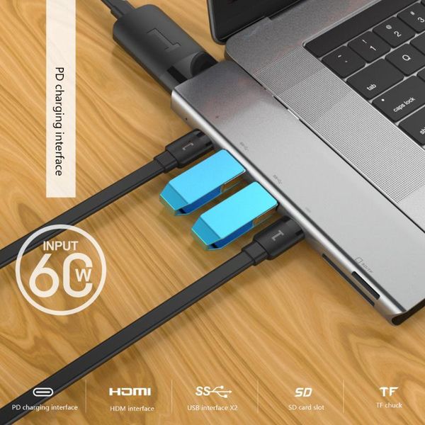 hubs 7 in 1 laptype-c usb 3.0 hub 4k hd adapter pd usb-c dock metal shell sd tf micro card reader slot 
hubs 7 in 1 laptype-c usb 3.0 hub 4k hd adapter pd usb-c dock metal shell sd tf micro card reader slot
