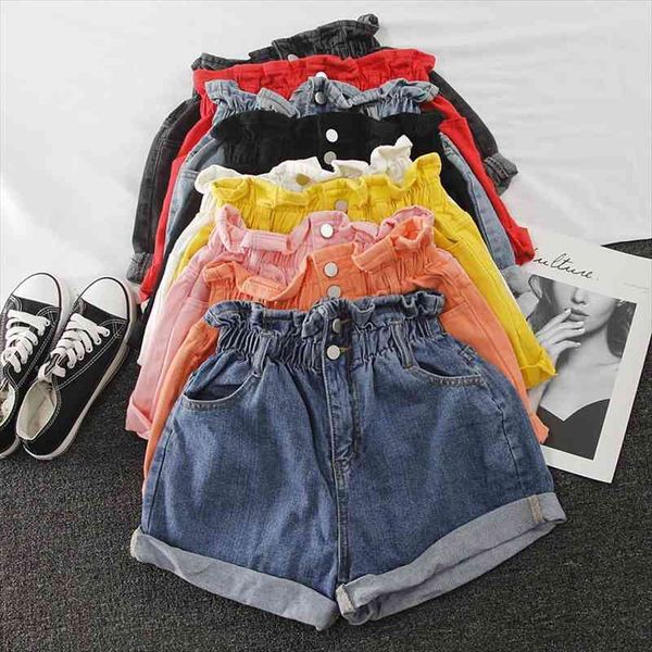 vintage high waist denim casual women short wide leg jeans straight feminino candy color q2540, White;black
vintage high waist denim casual women short wide leg jeans straight feminino candy color q2540, White;black