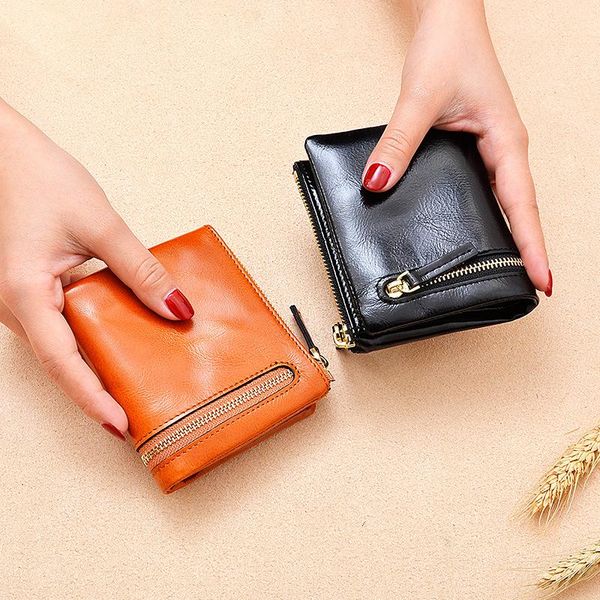 wallets vintage oil wax genuine leather zipper wallet women coin purse mini travel short womens and purses, Red;black
wallets vintage oil wax genuine leather zipper wallet women coin purse mini travel short womens and purses, Red;black