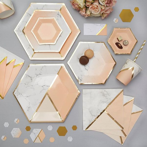 disposable dinnerware tableware paper gold foil hexagon plates cutlery napkins cups knife forks straws for birthday weddings
disposable dinnerware tableware paper gold foil hexagon plates cutlery napkins cups knife forks straws for birthday weddings