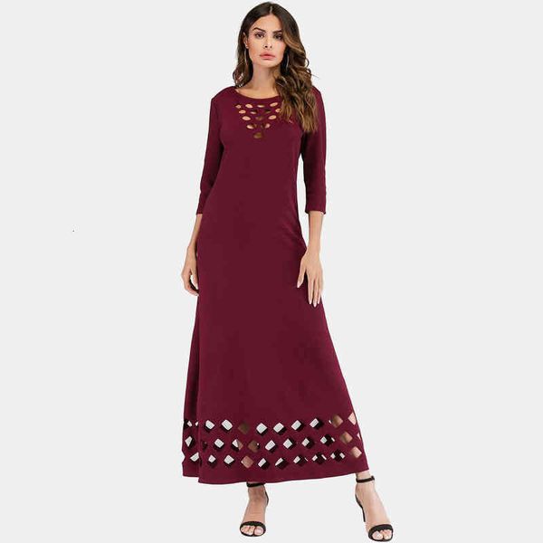 casual dresses straight size long muslim fashion burnt 7 / 4 sleeve hollow out a-line skirt 7039#, Black;gray 
casual dresses straight size long muslim fashion burnt 7 / 4 sleeve hollow out a-line skirt 7039#, Black;gray