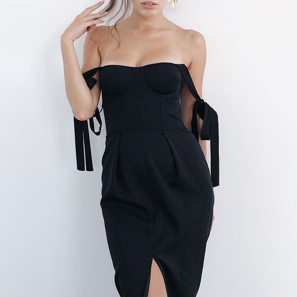 women elegant black bodycon bandage dress spaghetti strap midi club party dress 2021 summer streetwear slit dresses, Black;gray
women elegant black bodycon bandage dress spaghetti strap midi club party dress 2021 summer streetwear slit dresses, Black;gray