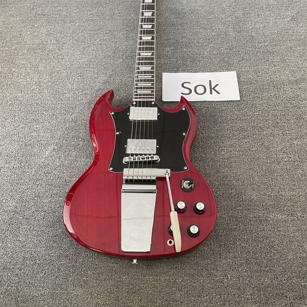 wine cherry sg electric guitar engraved lyre vibrola maestro tremolo long tailpiece, trapezoid inlay, tuilp tuners
wine cherry sg electric guitar engraved lyre vibrola maestro tremolo long tailpiece, trapezoid inlay, tuilp tuners