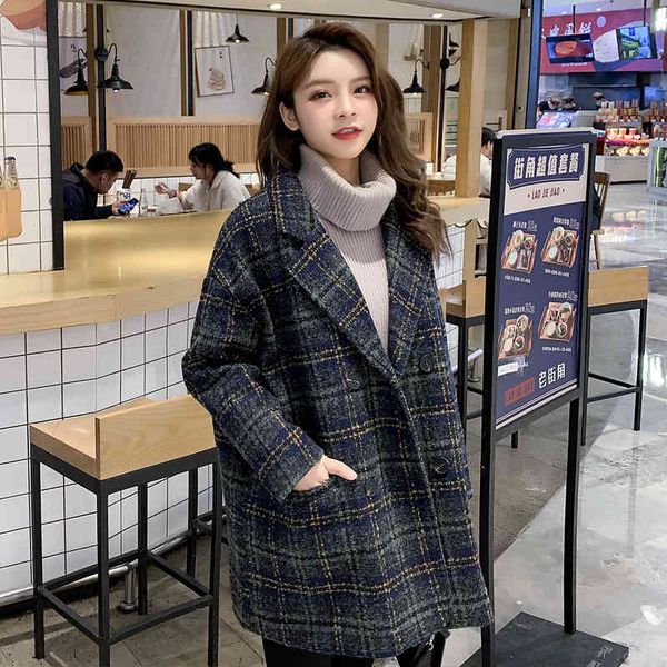 women's wool & blends new women plaid coat winter autumn fashion elegant tweed en outerwear female qgqj, Black
women's wool & blends new women plaid coat winter autumn fashion elegant tweed en outerwear female qgqj, Black