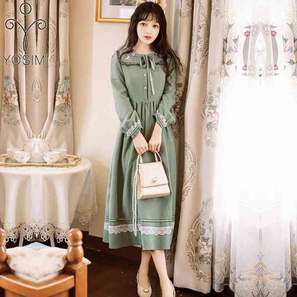 yosimi green long women dress winter vintage lace floral embroidery full sleeve mid-calf preppy style elegant 210604, Black;gray
yosimi green long women dress winter vintage lace floral embroidery full sleeve mid-calf preppy style elegant 210604, Black;gray