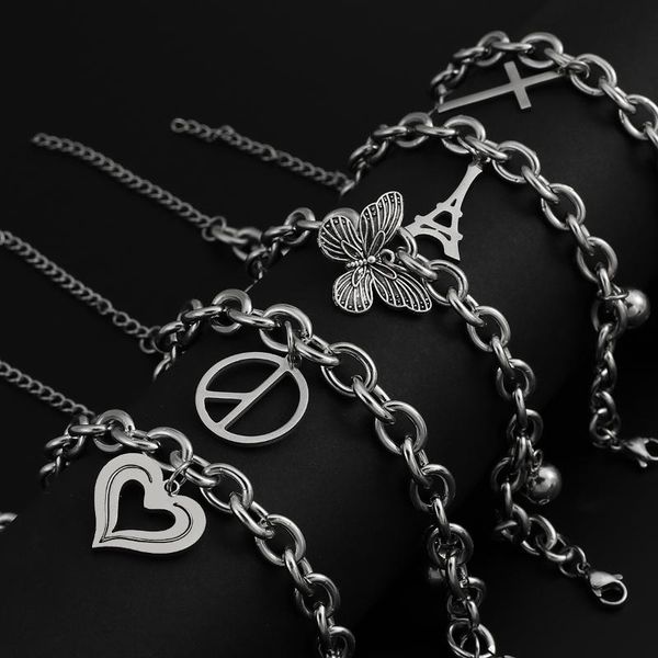 link, chain aensoa 17 styles multiple punk silver color bracelet for women cat letter heart tree geometric pendants chains bangles bracelets, Black
link, chain aensoa 17 styles multiple punk silver color bracelet for women cat letter heart tree geometric pendants chains bangles bracelets, Black