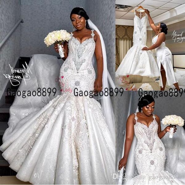african custom made luxury dubai arabic mermaid wedding dresses plus size beading crystals court train bridal gowns, White
african custom made luxury dubai arabic mermaid wedding dresses plus size beading crystals court train bridal gowns, White