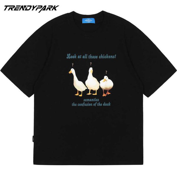 men's funny confused duck printed t-shirt hip hop short sleeve oversized harajuku tshirt tees casual men clothing 210601, White;black
men's funny confused duck printed t-shirt hip hop short sleeve oversized harajuku tshirt tees casual men clothing 210601, White;black