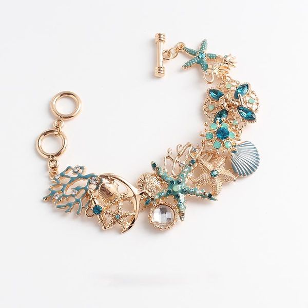 charm bracelets european and american fashion ocean starfish shanhu pattern shell anchor flashing diamond bracelet women, Golden;silver
charm bracelets european and american fashion ocean starfish shanhu pattern shell anchor flashing diamond bracelet women, Golden;silver