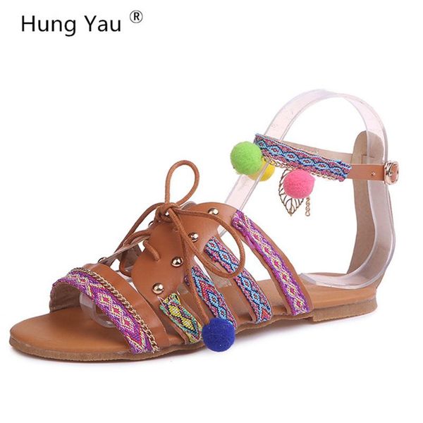 sandals hung yau women bohemia summer style gladiator leather flats ankle strap shoes beach plus size 43, Black
sandals hung yau women bohemia summer style gladiator leather flats ankle strap shoes beach plus size 43, Black