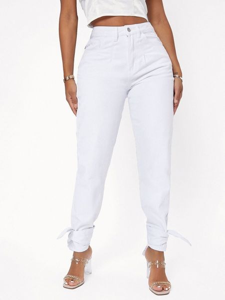 sxy high waist knot detail jeans e6r1#, Blue 
sxy high waist knot detail jeans e6r1#, Blue
