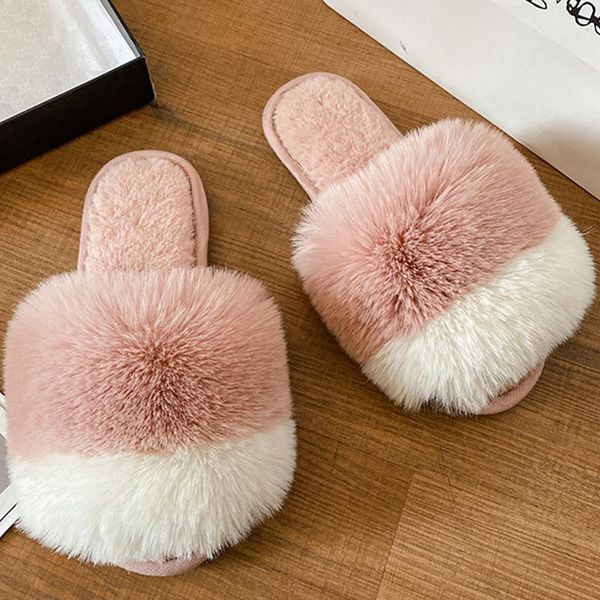 slippers winter women fluffy plush upper cute color matching indoor non-slip flat shoes warm artificial female, Black
slippers winter women fluffy plush upper cute color matching indoor non-slip flat shoes warm artificial female, Black
