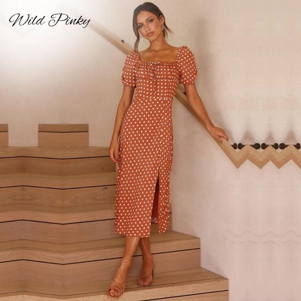 casual dresses wildpinky summer women dot print dress fashion elegant ladies short sleeve square collar split beach midi vestidos, Black;gray
casual dresses wildpinky summer women dot print dress fashion elegant ladies short sleeve square collar split beach midi vestidos, Black;gray