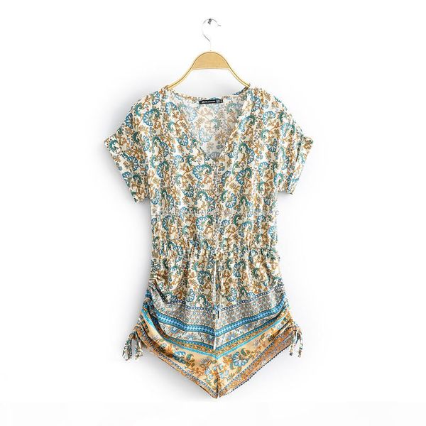 women floral print playsuit summer new v-neck botton bohemian beach holiday jumpsuits rompers lace-up waist side ruched shorts jumpsuit, Black;white
women floral print playsuit summer new v-neck botton bohemian beach holiday jumpsuits rompers lace-up waist side ruched shorts jumpsuit, Black;white