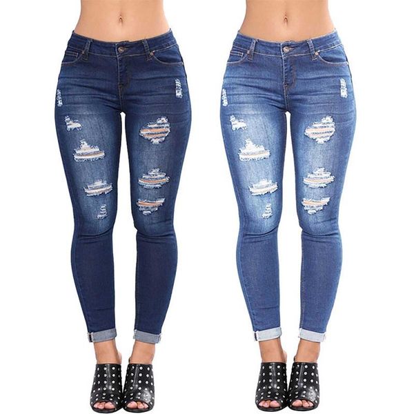 women's jeans rippde women high waist hole denim pants skinny pencil stretch slim trousers female street, Blue
women's jeans rippde women high waist hole denim pants skinny pencil stretch slim trousers female street, Blue