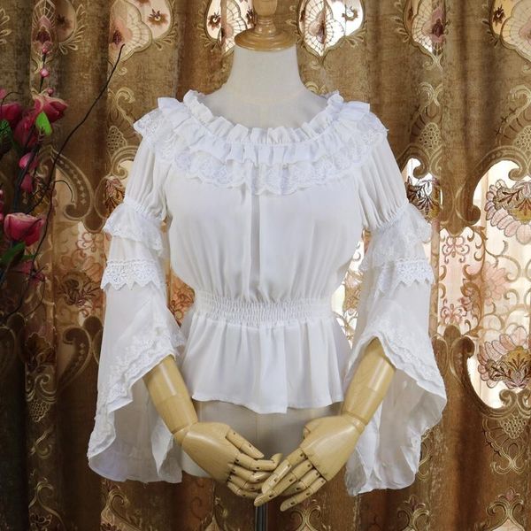 women's blouses & shirts spring and summer women chiffon japan lolita style lantern sleeve fairy lace uffles shirt retro mori girl basi, White
women's blouses & shirts spring and summer women chiffon japan lolita style lantern sleeve fairy lace uffles shirt retro mori girl basi, White