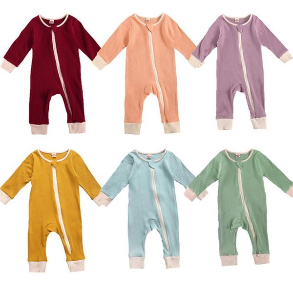 jumpsuits baby boy girl solid ribbed romper with zipper 0-24m born toddler spring fall casual long sleeve round collar jumpsuit outfit, Blue 
jumpsuits baby boy girl solid ribbed romper with zipper 0-24m born toddler spring fall casual long sleeve round collar jumpsuit outfit, Blue