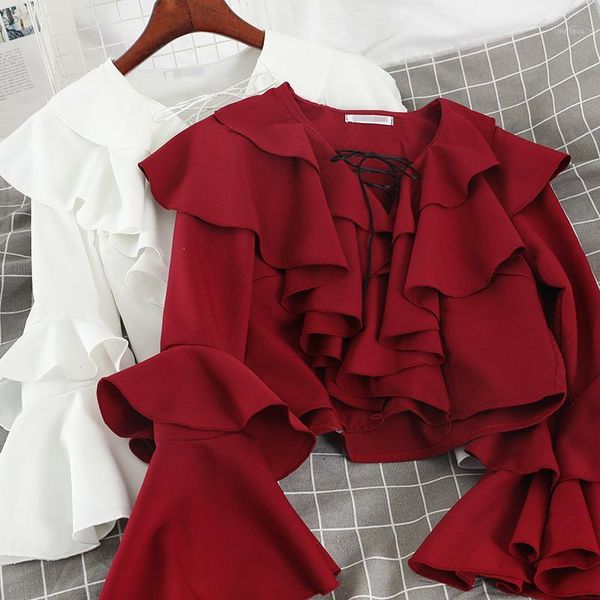 women's blouses & shirts v-neck ruffles blusas mujer de moda ladies flare sleeve crop women spring fall fashion brand camisa feminina, White
women's blouses & shirts v-neck ruffles blusas mujer de moda ladies flare sleeve crop women spring fall fashion brand camisa feminina, White