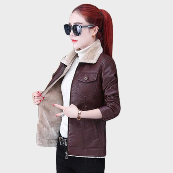 women's leather & faux 2021 youth clothing for women jacket pu short coat autumn / winter add cashmere outerwear 33, Black
women's leather & faux 2021 youth clothing for women jacket pu short coat autumn / winter add cashmere outerwear 33, Black