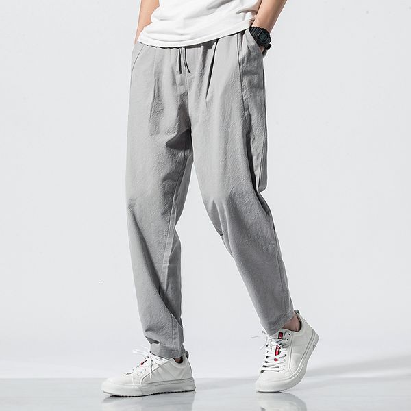 casual men chinese trend katoon linen harlan broek summer loose rights jogging, Black