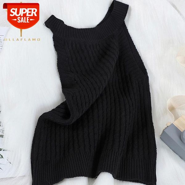 sleeveless knitted female tank round neck sweet backless crop hanging neck short solid color vest slim #vn32, White
sleeveless knitted female tank round neck sweet backless crop hanging neck short solid color vest slim #vn32, White