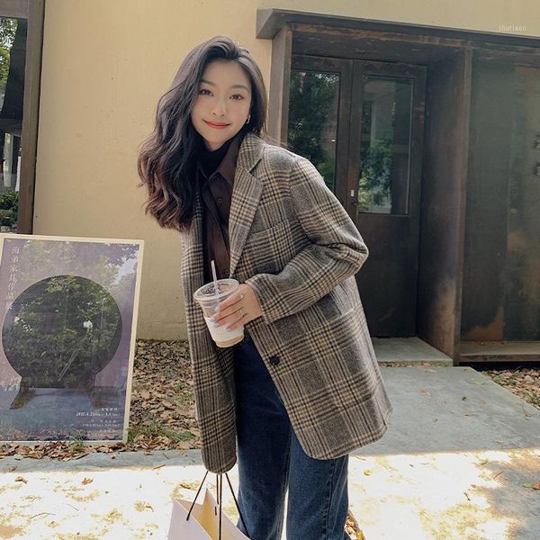 women's wool & blends 2021 autumn handmade double sided korean plaid short 100% coat suit 2-button casual loose woolen overcoat, Black
women's wool & blends 2021 autumn handmade double sided korean plaid short 100% coat suit 2-button casual loose woolen overcoat, Black