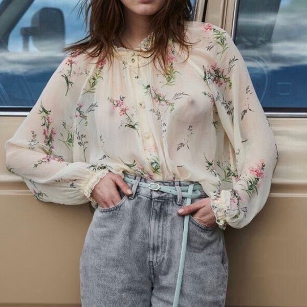 100% silk 2021 spring and autumn new temperament wild wood ears sleeve collar printed light shirt women 2vsh, White
100% silk 2021 spring and autumn new temperament wild wood ears sleeve collar printed light shirt women 2vsh, White