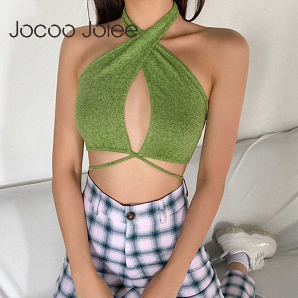 jocoo jolee women halter neck sleeveless hollow out tanks elegant backless lace up cropped casual slim camis 210619, White 
jocoo jolee women halter neck sleeveless hollow out tanks elegant backless lace up cropped casual slim camis 210619, White