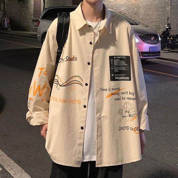 

men's casual shirts shirt harajuku long sleeve men hawaiian korean fashion loose printed coat camisa masculina streetwear, White;black