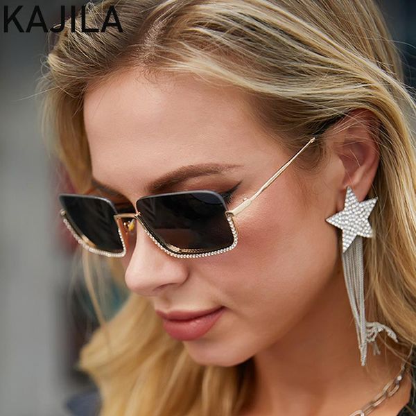 sunglasses rimless rectangle women fashion black retro 2021 diamond semi-rimless sun glasses for woman with a box, White;black 
sunglasses rimless rectangle women fashion black retro 2021 diamond semi-rimless sun glasses for woman with a box, White;black