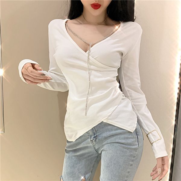 2021 spring fall european clothes t-shirt women v-neck irregularity cotton long sleeve bottoming shirt girl new t0n403a w3qp, White
2021 spring fall european clothes t-shirt women v-neck irregularity cotton long sleeve bottoming shirt girl new t0n403a w3qp, White