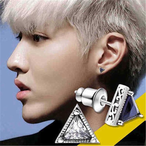 stud 925 sterling silver man's fashion jewelry zircon triangular diamond earrings luxury hoops, Golden;silver 
stud 925 sterling silver man's fashion jewelry zircon triangular diamond earrings luxury hoops, Golden;silver