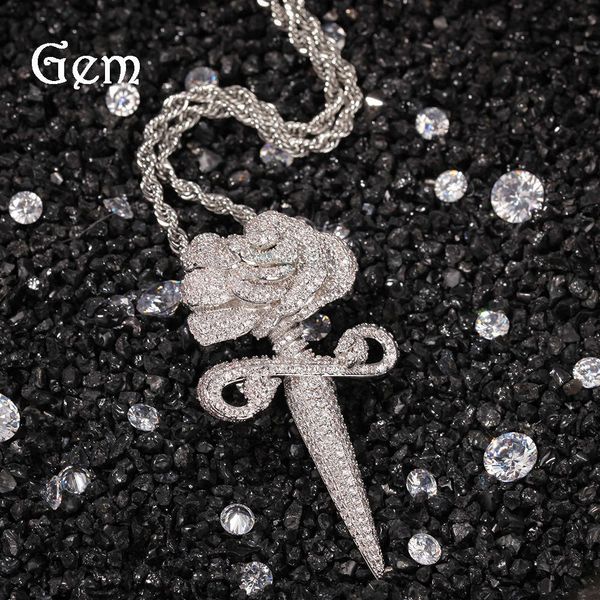trendy hip hop zircon rose pendant necklace fashion romantic couple accessories, Silver
trendy hip hop zircon rose pendant necklace fashion romantic couple accessories, Silver