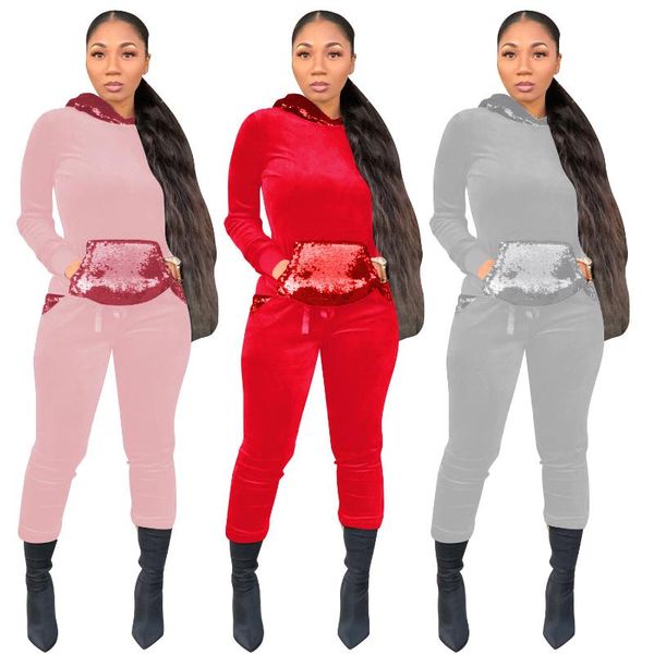two piece dress style velvet sequins design women leisure suit pink red grey colors s-xxl sizes sweat set sport clothes, White
two piece dress style velvet sequins design women leisure suit pink red grey colors s-xxl sizes sweat set sport clothes, White