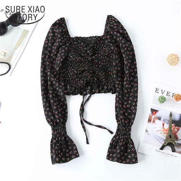 short design navel chiffon shirt design square collar blouse drawstring super fairy sweet floral women blusa 10228 210527, White
short design navel chiffon shirt design square collar blouse drawstring super fairy sweet floral women blusa 10228 210527, White