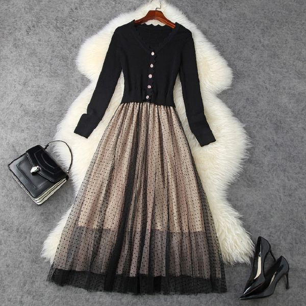 2021 spring new v-neck polka dot women celebrities long pleated party dresses winter knitting mesh dress yfsm, Black;gray
2021 spring new v-neck polka dot women celebrities long pleated party dresses winter knitting mesh dress yfsm, Black;gray